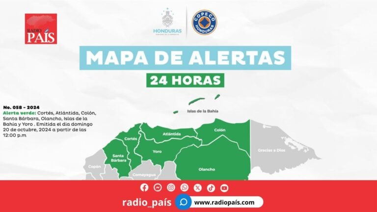 COPECO DEJA ALERTA VERDE A SIETE  DEPARTAMENTOS DEL PAIS POR 24 HORAS.