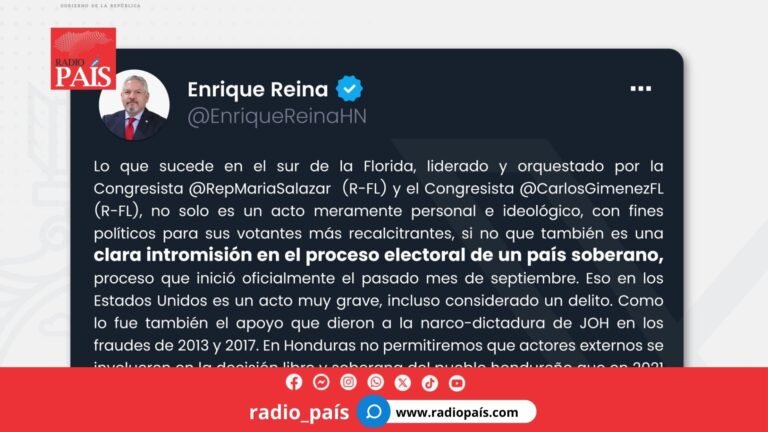 Enrique Reina: intromisión en el proceso electoral de Honduras, que es un país soberano.